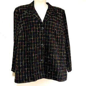 Dana Kay Women 26W Black Multicolor Windowpane Plaid Button-Front Blazer Jacket